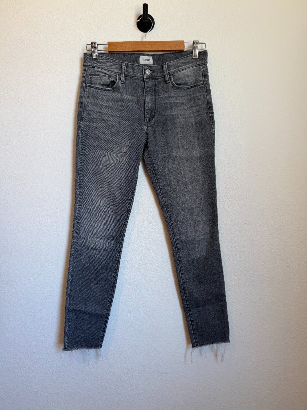 Hudson Natalie Mid-Rise Super Skinny Ankle Raw Hem Jean 27 Washed Black Gray